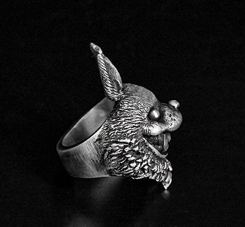 Vintage Sterling Silver Cat Ring - Long Ear Cat Ring - Brass Cat Head - Silver Ring - Lucky Cat Jewelry - Handmade Silver Jewelry