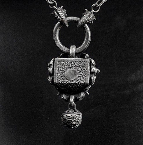 Tang Lion Pendant Bells-Sterling Silver Lion Bell Charms, Necklace Charms, Silver Lucky Charms, Round Bell Charms, Pixiu Charms,