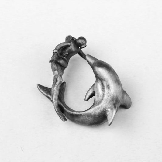 925 silver diver and whale pendant, great white shark pendant, dolphin necklace, vintage brass craftsman made jewelry