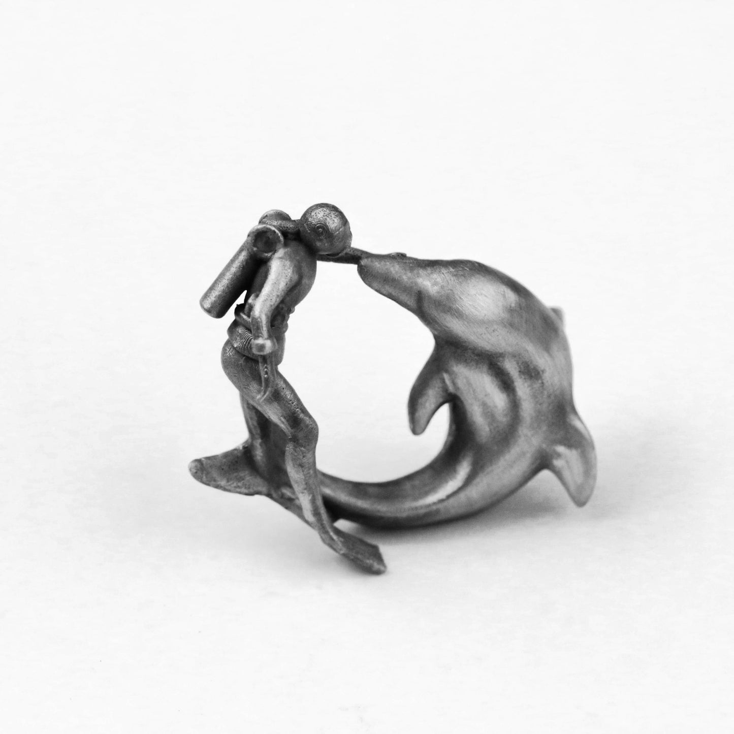925 silver diver and whale pendant, great white shark pendant, dolphin necklace, vintage brass craftsman made jewelry
