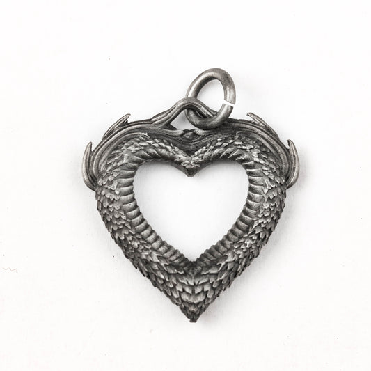 925 silver dragon scale heart pendant, right pendant, unique jewelry, brass artisan made necklace