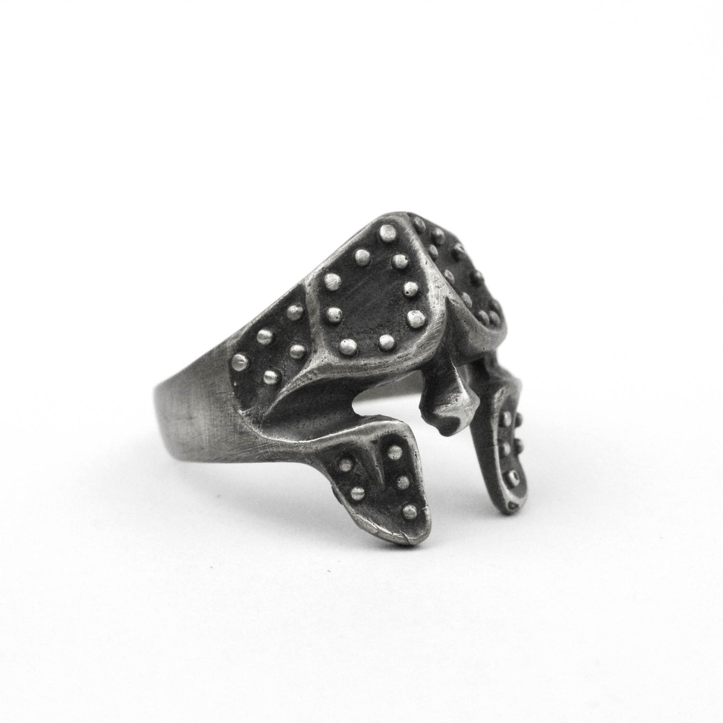 925 silver Gladiator helmet ring, Spartan warrior ring, rivet mask ring brass handmade jewelry