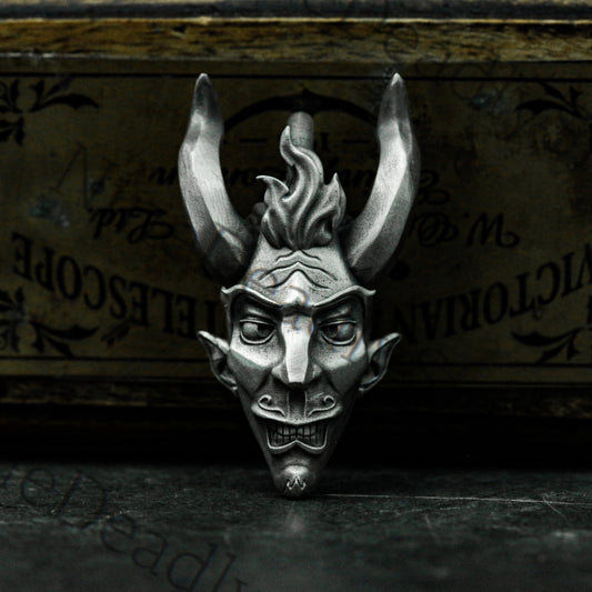 Wretched Satan 925 Silver Pendant Necklace-Q Version Satan Mask Silver Necklace
