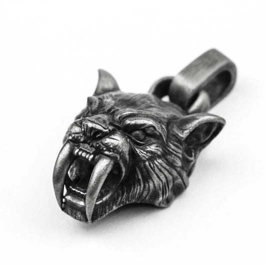 925 silver tiger pendant Saber-tooth tiger pendant,Tiger Head Men Necklace, Angry Tiger Wild Tiger Men's Angry Tiger säbelzahntiger