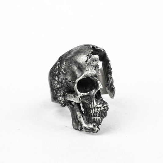skull ring Half-faced Skull ring Battle Damaged Skeleton ring vintage Brass 925 silver handmade custom jewelry