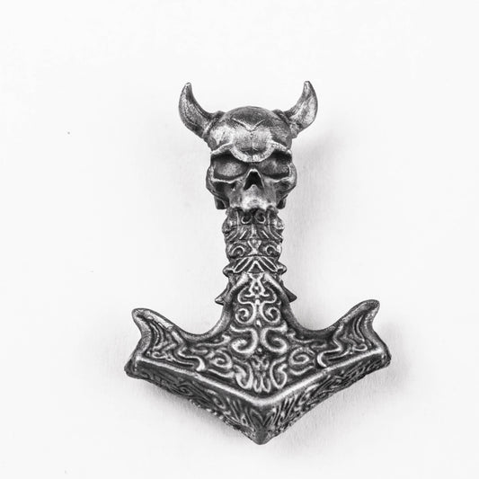 925 silver Thor's hammer pendant, ram's horn skull pendant, wolf jewelry