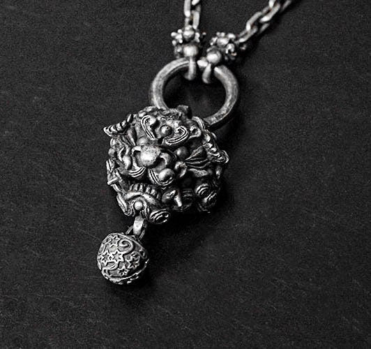 Tang Lion Pendant Bells-Sterling Silver Lion Bell Charms, Necklace Charms, Silver Lucky Charms, Round Bell Charms, Pixiu Charms,