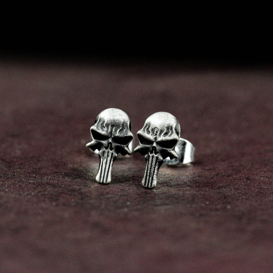 Tactical Skull Mask Stud Earrings - Artisan Sterling Silver Grooming Gifts for Men