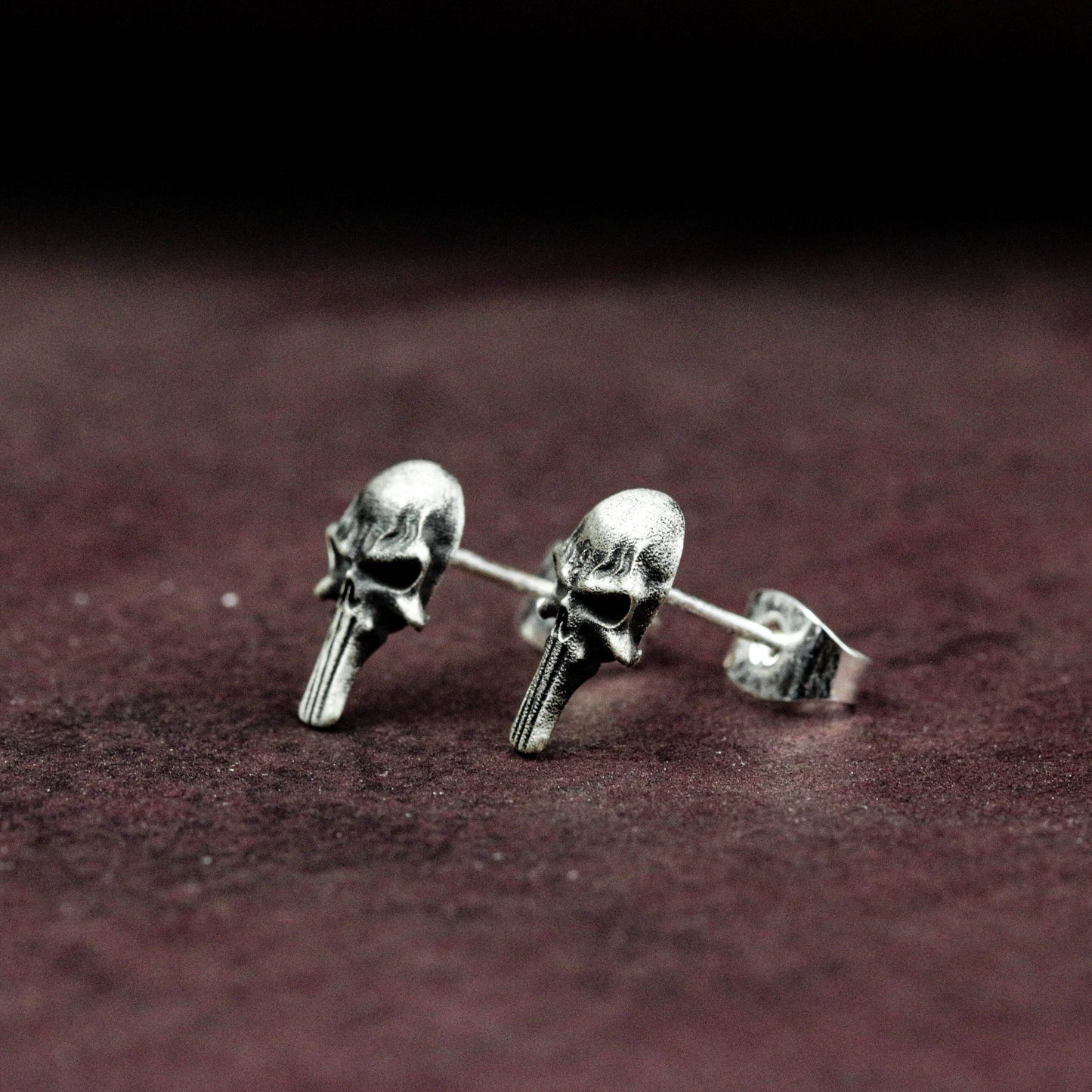 Tactical Skull Mask Stud Earrings - Artisan Sterling Silver Grooming Gifts for Men