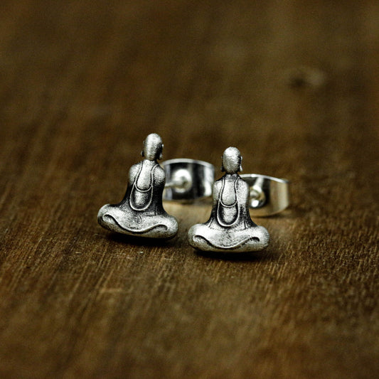 Zen Earrings, Sterling Silver Earrings Jewelry, Buddhist Earrings, Chinese Faith Jewelry, Gift for Him - Handmade