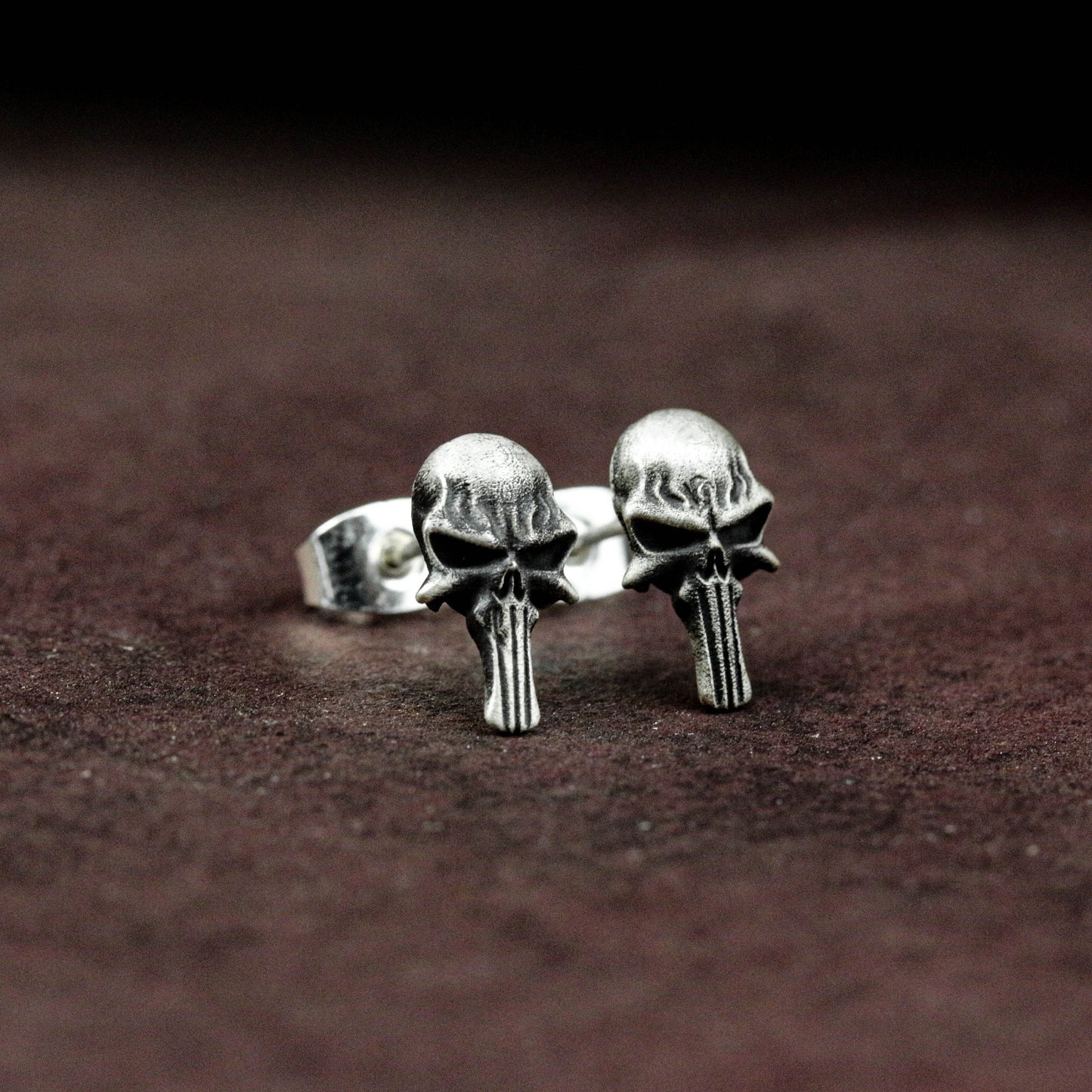 Tactical Skull Mask Stud Earrings - Artisan Sterling Silver Grooming Gifts for Men