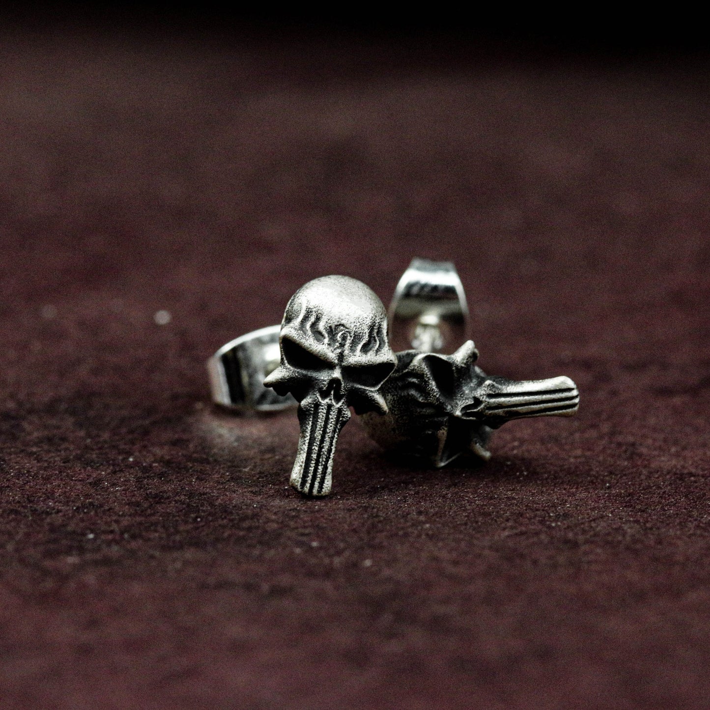 Tactical Skull Mask Stud Earrings - Artisan Sterling Silver Grooming Gifts for Men