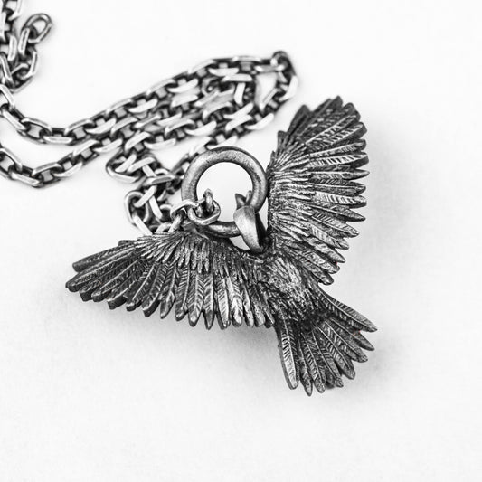 Gothic Owl Skull Pendant Necklace - Hand-Forged Winged Creature Jewelry for Fantasy Enthusiasts