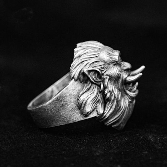 Cyclopean Skull Ring - Hand-Forged 925 Silver Heirloom Jewelry with Norse Motifs