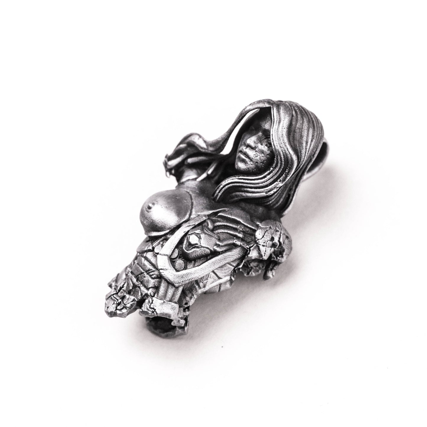 925 silver mechanical female body pendant, cyberpunk jewelry, mechanical girl pendant nude female pendant war damage female body pendant.