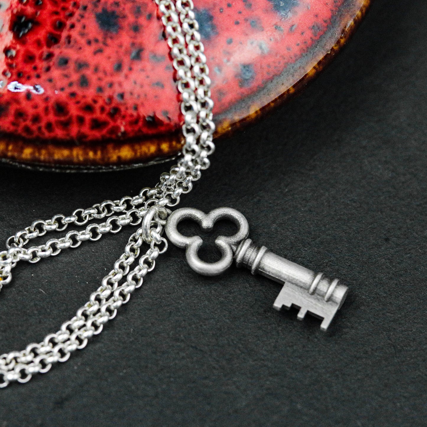 Silver Delicate Petite, Keepsake Necklace, Flower Necklace, Key Charm, Sterling Silver Pendant for Women, Clavicle Chain Accessories.