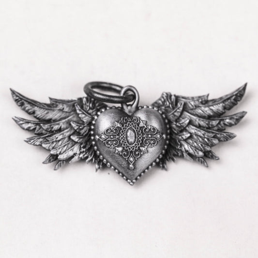 925 Silver Angel Wings Necklace Pendant, Heart Wings Pendant,Angel Wings Pendant Charms,Angel Wings Antique Silver Charms,Wing Heart charm.