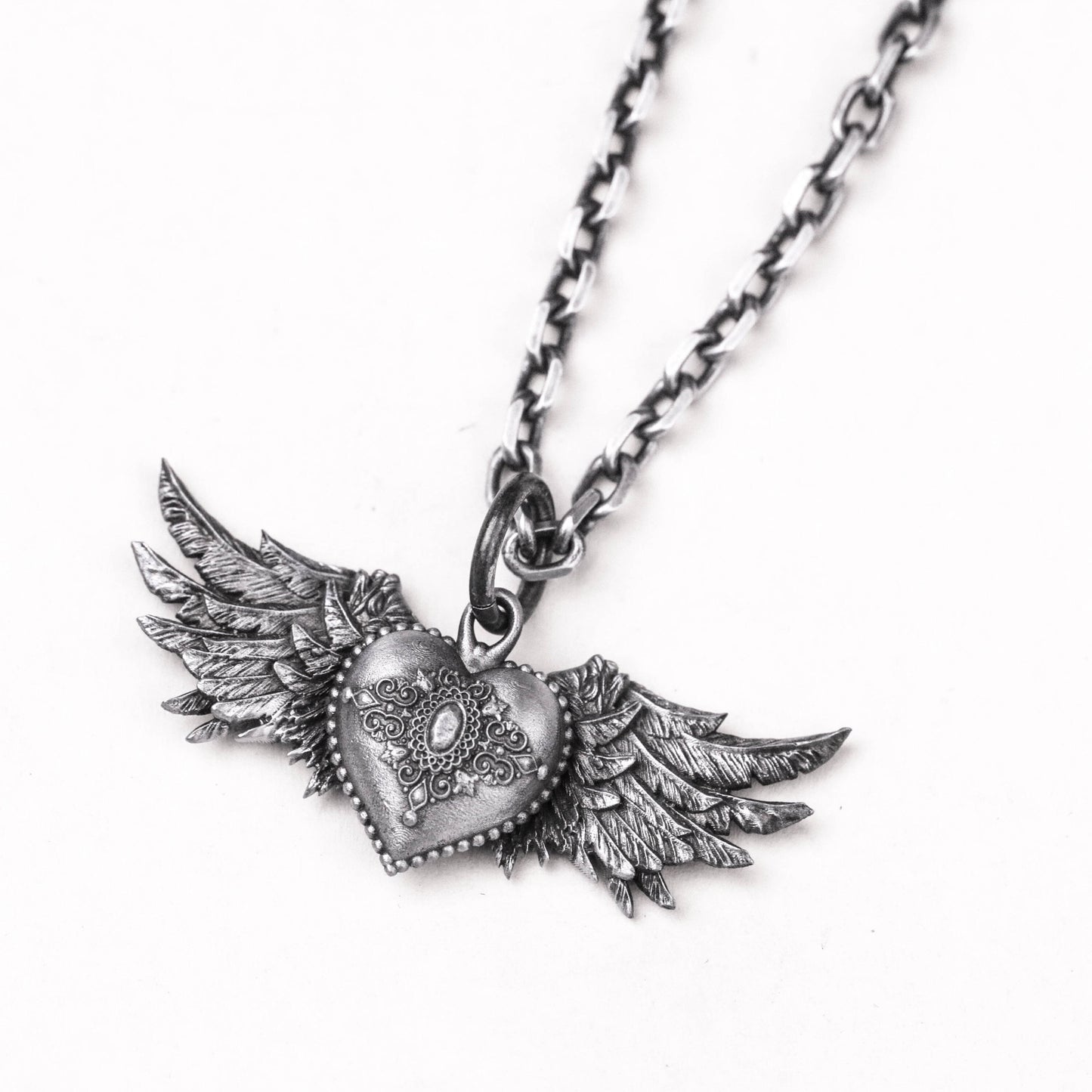 925 Silver Angel Wings Necklace Pendant, Heart Wings Pendant,Angel Wings Pendant Charms,Angel Wings Antique Silver Charms,Wing Heart charm