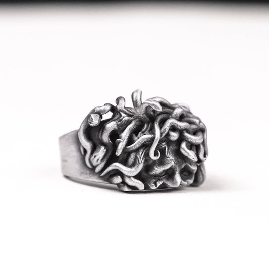 925 Silver Hydra Ring, Evil Goddess Ring, Medusa Sculpture Ring Stacking Ring Snake Ring Magic Eye Ring Reptile Ring.