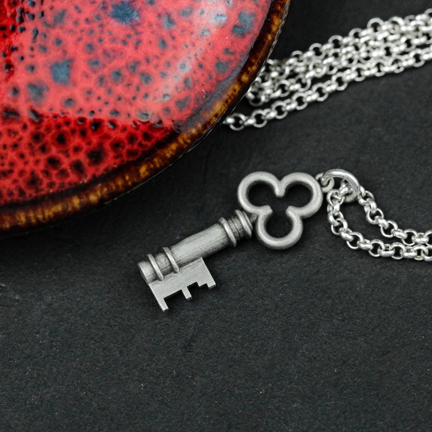 Silver Delicate Petite, Keepsake Necklace, Flower Necklace, Key Charm, Sterling Silver Pendant for Women, Clavicle Chain Accessories.