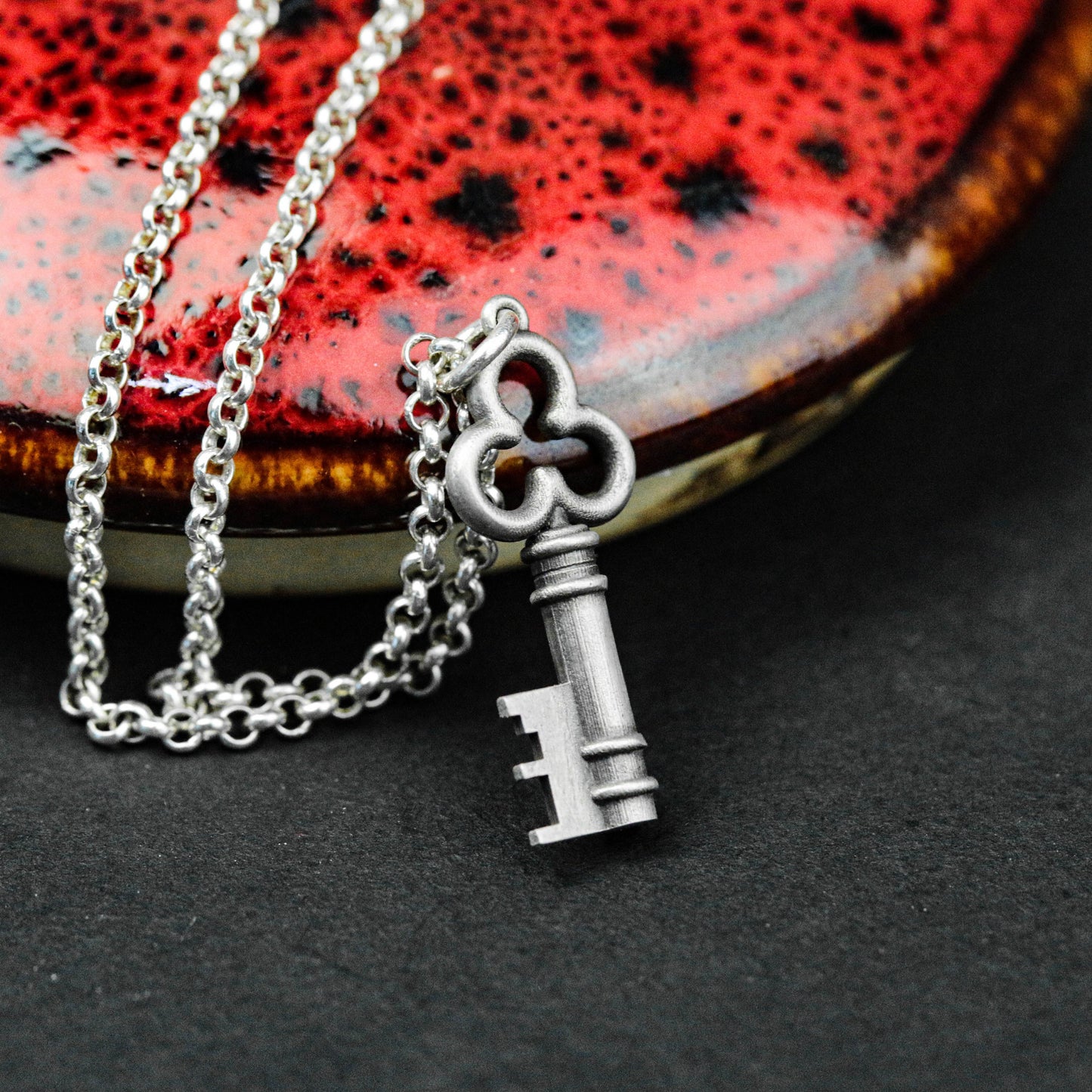 Silver Delicate Petite, Keepsake Necklace, Flower Necklace, Key Charm, Sterling Silver Pendant for Women, Clavicle Chain Accessories.