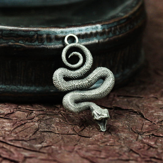 925 silver snake pendant, poisonous snake jewelry snake pendant, viper,garter snake,garden snake, coiled snake pendant.