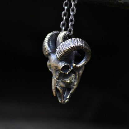 Sheep head skull 925 silver pendant necklace, beast skull sterling silver pendant, personalized handmade gift-craftsman made - SATANHORN