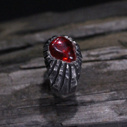 Garnet 925 Silver Ring,Gift for mother,Red Stone Ring ,Stone inlaid ring-Craftsman made - SATANHORN