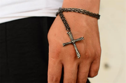 Bone Cross 925 Silver Pendant Necklace, Christian Belief in Sterling Silver Jewelry, Personalized Creative Handmade Gift-Craftsmen made - SATANHORN