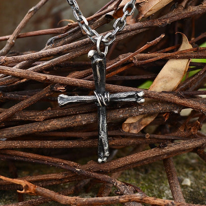 Bone Cross 925 Silver Pendant Necklace, Christian Belief in Sterling Silver Jewelry, Personalized Creative Handmade Gift-Craftsmen made - SATANHORN