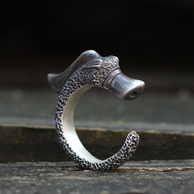 Dragon Pig 925 Silver Ring,Long Yu antique style,China Style,Cute Animal,Innovative,925 Sterling Silver,Brass Open Ring