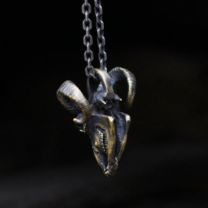 Sheep head skull 925 silver pendant necklace, beast skull sterling silver pendant, personalized handmade gift-craftsman made - SATANHORN
