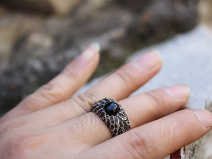 Black Agate 925 Silver Ring , Black Stone silver Ring , 925 Sterling Silver Ring-Craftsman made - SATANHORN