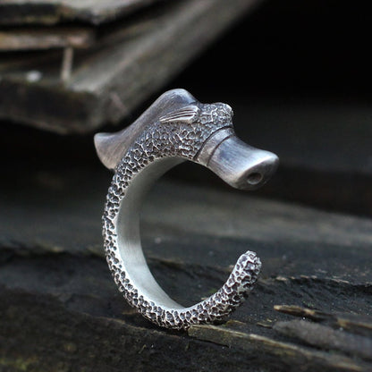 Dragon Pig 925 Silver Ring,Long Yu antique style,China Style,Cute Animal,Innovative,925 Sterling Silver,Brass Open Ring - SATANHORN
