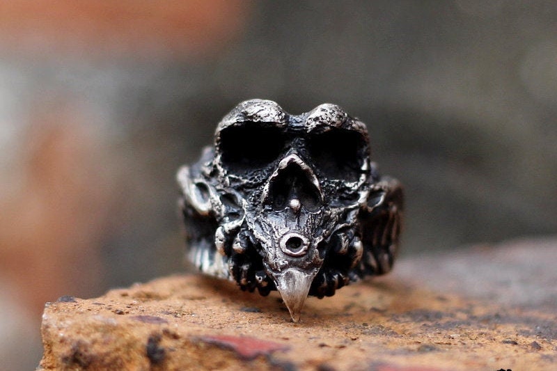 Eagle skull 925 Silver Ring, crow beak ring, bird skull silver jewelry personalized gift-Craftsman made