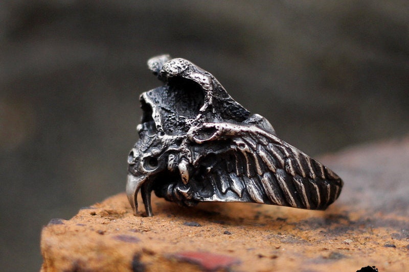 Eagle skull 925 Silver Ring, crow beak ring, bird skull silver jewelry personalized gift-Craftsman made