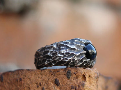 Black Agate 925 Silver Ring , Black Stone silver Ring , 925 Sterling Silver Ring-Craftsman made - SATANHORN