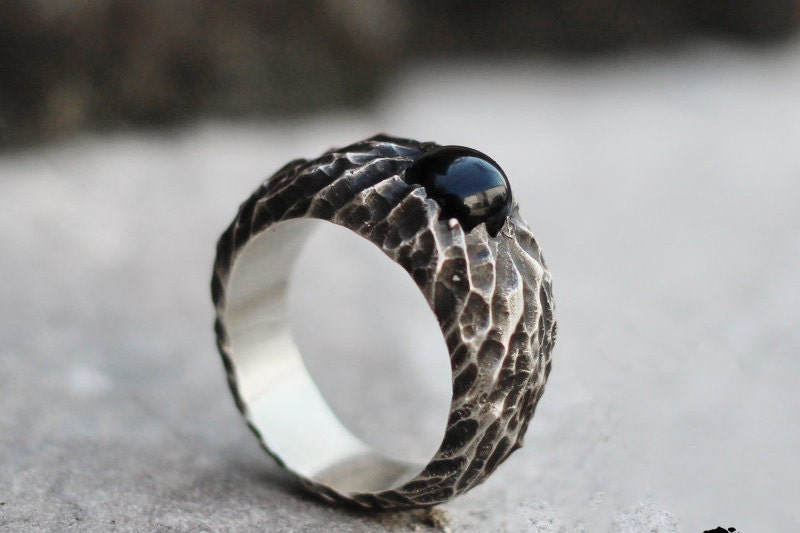 Black Agate 925 Silver Ring , Black Stone silver Ring , 925 Sterling Silver Ring-Craftsman made