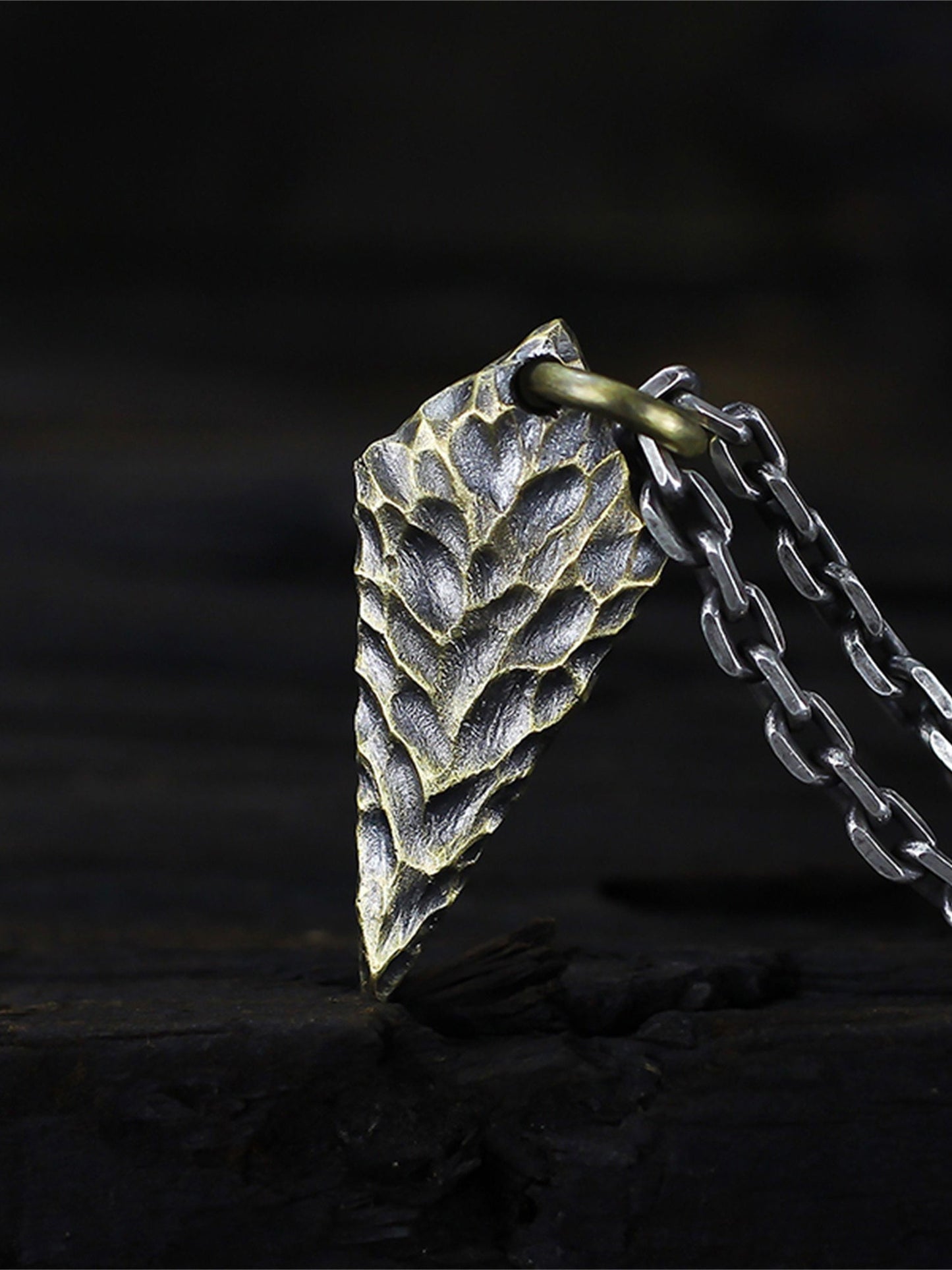 Dragon scale 925 silver pendant, textured silver necklace pendant, arrow pendant unique sterling silver gift-Craftsman made