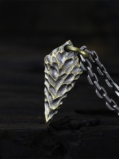 Dragon scale 925 silver pendant, textured silver necklace pendant, arrow pendant unique sterling silver gift-Craftsman made - SATANHORN