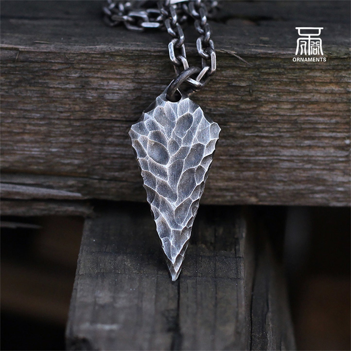 Dragon scale 925 silver pendant, textured silver necklace pendant, arrow pendant unique sterling silver gift-Craftsman made