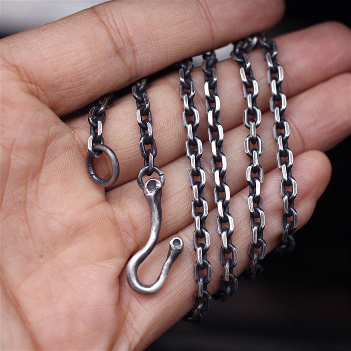 925 Sterling Silver Handmade Necklaces, Men's/Women's Chain, Hook silver chains, and versatile silver chains.-Craftsmen made