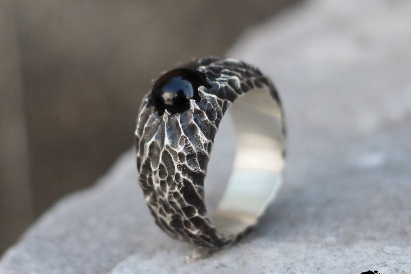 Black Agate 925 Silver Ring , Black Stone silver Ring , 925 Sterling Silver Ring-Craftsman made