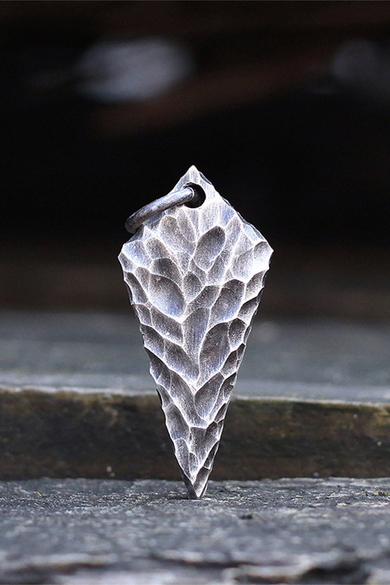 Dragon scale 925 silver pendant, textured silver necklace pendant, arrow pendant unique sterling silver gift-Craftsman made