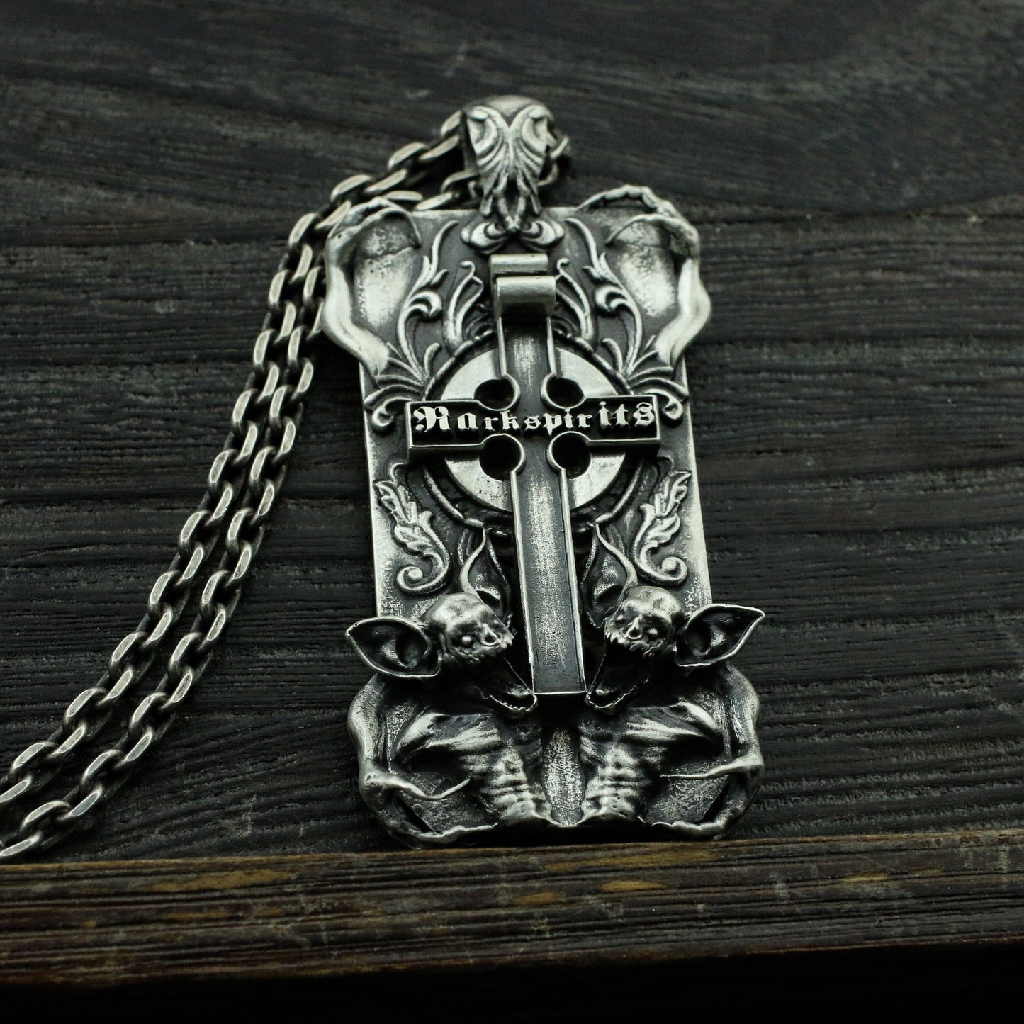 Devil and Cross 925 silver necklace pendant, Sterling silver pendant,Advanced, Gothic style handmade-Craftsmen made