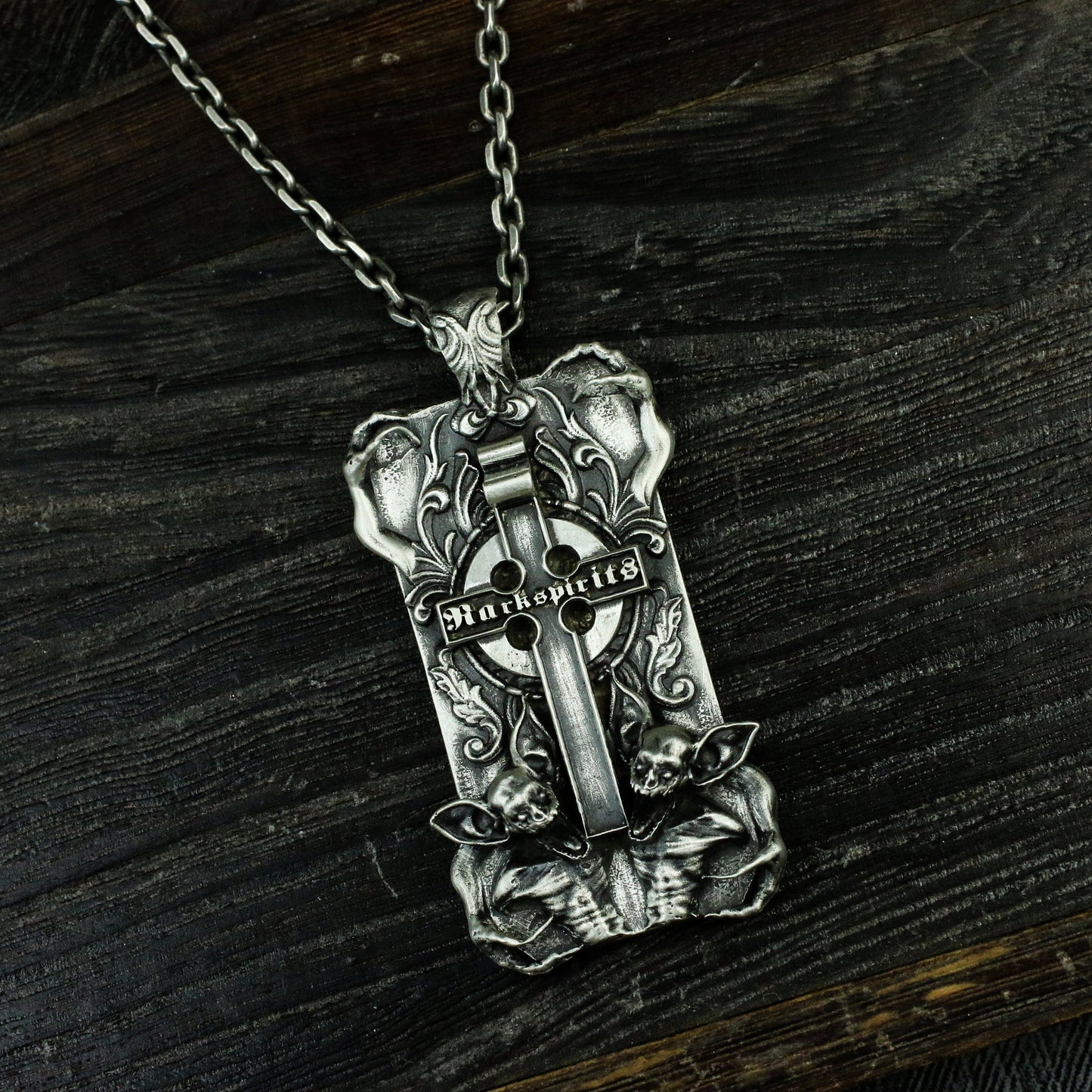 Devil and Cross 925 silver necklace pendant, Sterling silver pendant,Advanced, Gothic style handmade-Craftsmen made