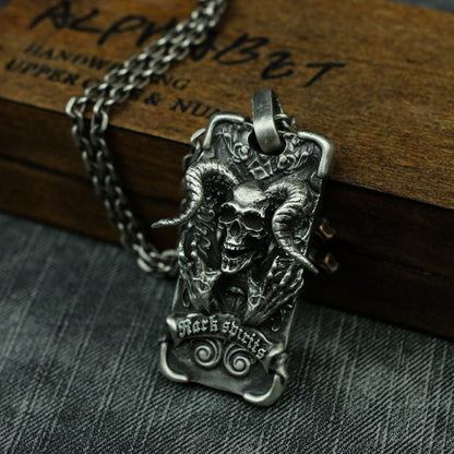 Gothic demon goat head 925silver necklace pendant, hell ghost claw 925 sterling silver pendant jewelry, unique silver jewelry-Craftsmen made