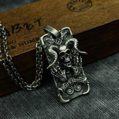 Gothic demon goat head 925silver necklace pendant, hell ghost claw 925 sterling silver pendant jewelry, unique silver jewelry-Craftsmen made