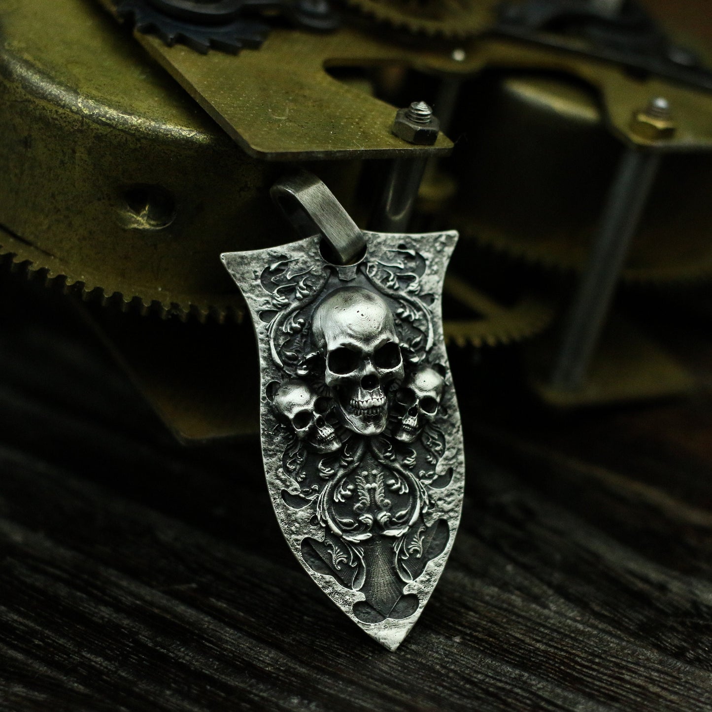 Gothic skull 925 silver pendant necklace, Gothic dark style silver pendant, vampire skull 925 sterling silver jewelry-Craftsmen made