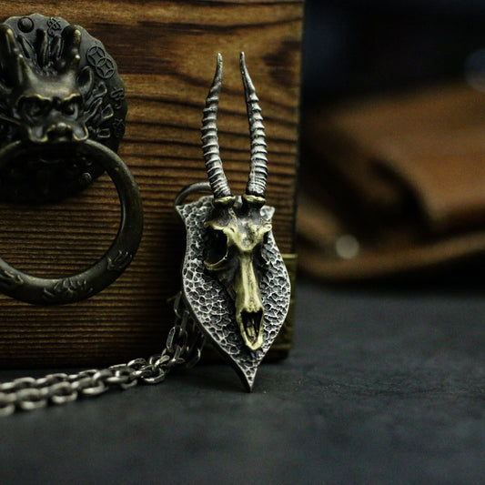 antelope skull 925Silver/Brass Pendant Necklace, big antelope, skull pendant, beast skull handmade-Craftsmen made